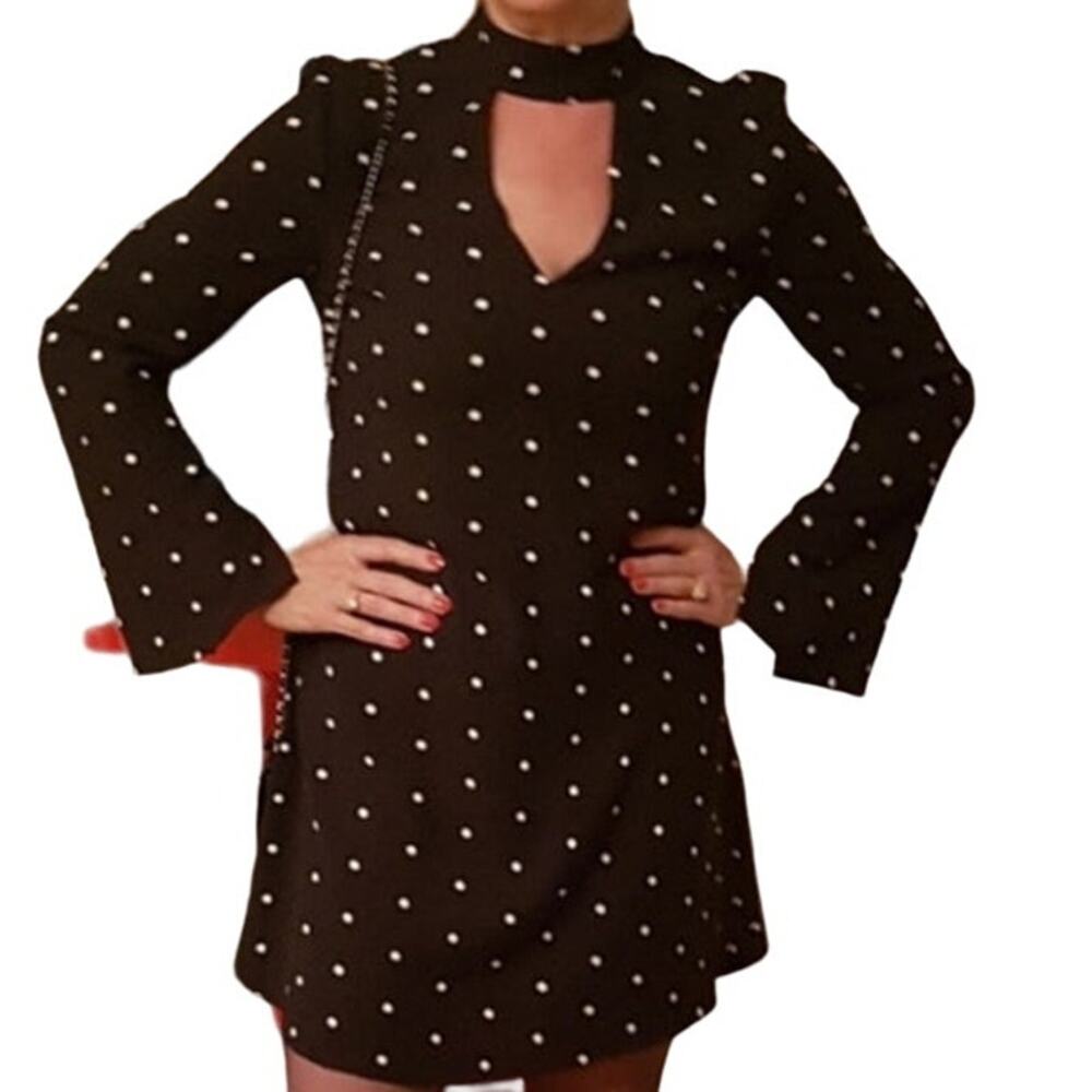 Witchery Australia Dress 8 Black White Polka Dot Flare Sleeves Whimsigoth Party